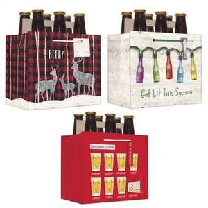 6 Pack Beverage Soda Carrier Christmas Holiday Holder Heavy‎ Duty Gift Bags